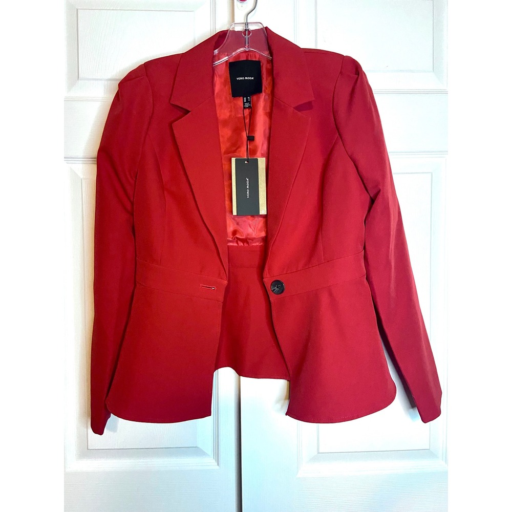 Vero Moda VMTAHINA Red Fitted Peplum Blazer Salsa Jacket NWT Size 4